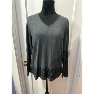 First Option Grey Long Sleeve Top with Black Lace Detail in L